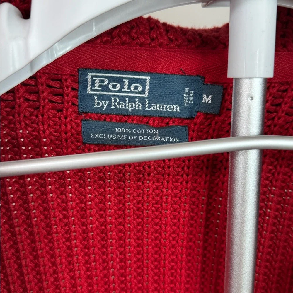 Polo Ralph Lauren Vibrant Red Cotton Cardigan Sweater sz Medium - Picture 7 of 7